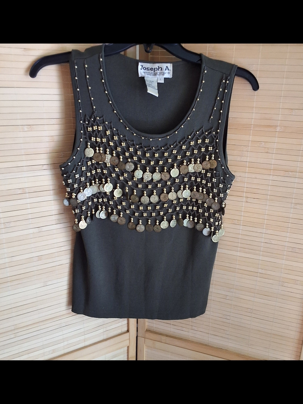 Joseph A Olive Green Tank with Gold Coin Trim
